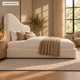 Teddy Boucle Ottoman Bed with Curved Wave Headboard, Selah, Exclusive British Handmade