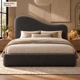 Teddy Boucle Ottoman Bed with Curved Wave Headboard, Selah, Exclusive British Handmade