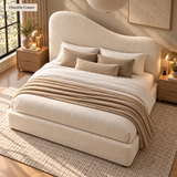 Teddy Boucle Ottoman Bed with Curved Wave Headboard, Selah, Exclusive British Handmade