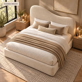 Teddy Boucle Ottoman Bed with Curved Wave Headboard, Selah, Exclusive British Handmade