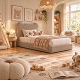 Kids Teddy Bear Divan Bed in Boucle Teddy Mink with Optional Side Drawers
