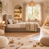 Kids Teddy Bear Divan Bed in Boucle Teddy Mink with Optional Side Drawers