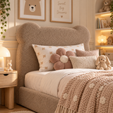 Kids Teddy Bear Divan Bed in Boucle Teddy Mink with Optional Side Drawers