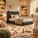 Kids Teddy Bear Divan Bed in Boucle Teddy Charcoal with Optional Side Drawers