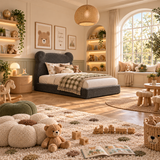 Kids Teddy Bear Divan Bed in Boucle Teddy Charcoal with Optional Side Drawers
