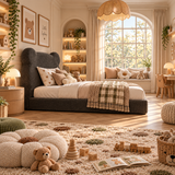 Kids Teddy Bear Divan Bed in Boucle Teddy Charcoal with Optional Side Drawers