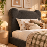 Kids Teddy Bear Divan Bed in Boucle Teddy Charcoal with Optional Side Drawers