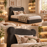 Kids Teddy Bear Divan Bed in Boucle Teddy Charcoal with Optional Side Drawers