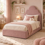 Plush Velvet Pink Kids Upholstered Cloud Bed with Under-Bed Side-Drawers