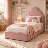 Plush Velvet Pink Kids Upholstered Cloud Bed with Under-Bed Side-Drawers
