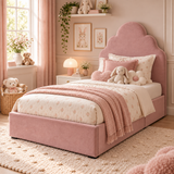 Plush Velvet Pink Kids Upholstered Cloud Bed with Under-Bed Side-Drawers
