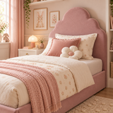 Plush Velvet Pink Kids Upholstered Cloud Bed with Under-Bed Side-Drawers