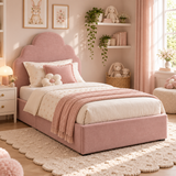 Plush Velvet Pink Kids Upholstered Cloud Bed with Under-Bed Side-Drawers