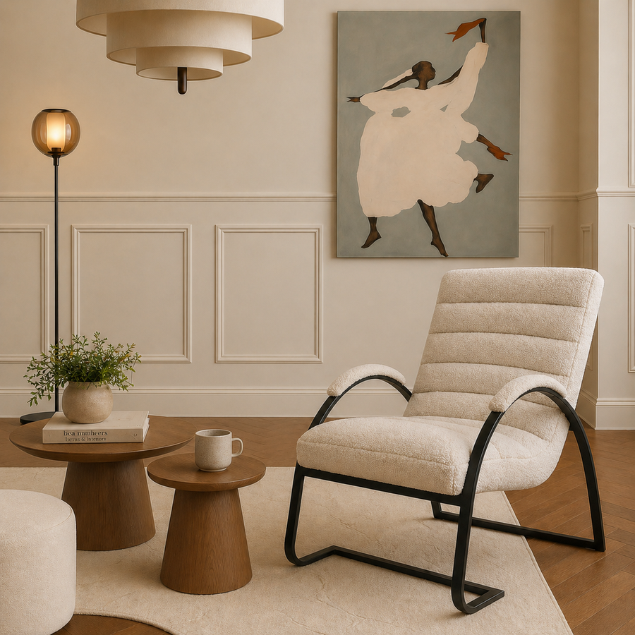 Bernett Boucle Ribbed Accent Chair Upholstered Boucle Armchair