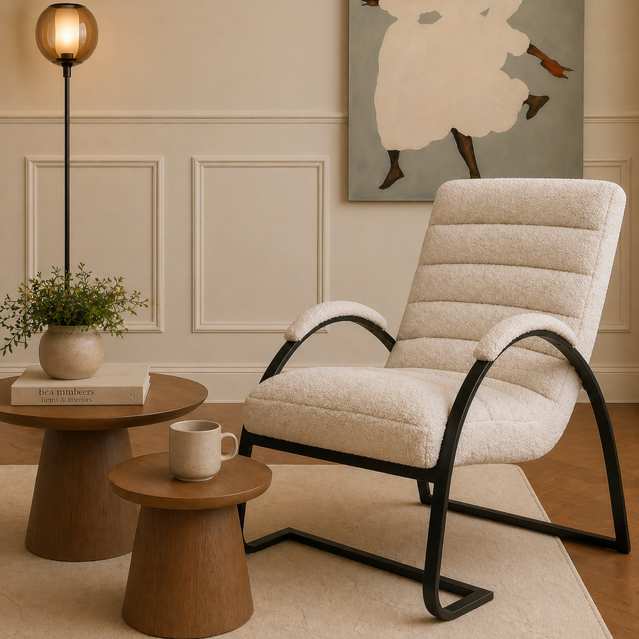 Bernett Boucle Ribbed Accent Chair Upholstered Boucle Armchair