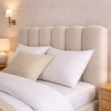 Jaasiel Beige Linen Ottoman Bed with Pillow Headboard - Dune
