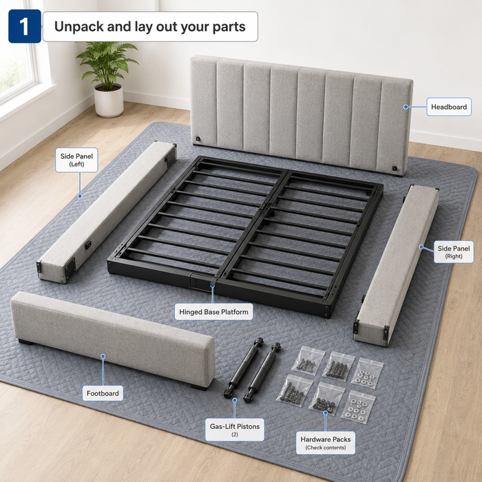 Unpack and lay out your parts