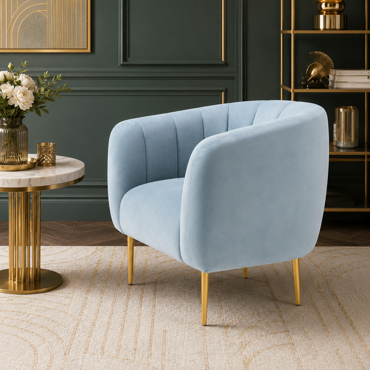 Eva Blue Velvet Armchair