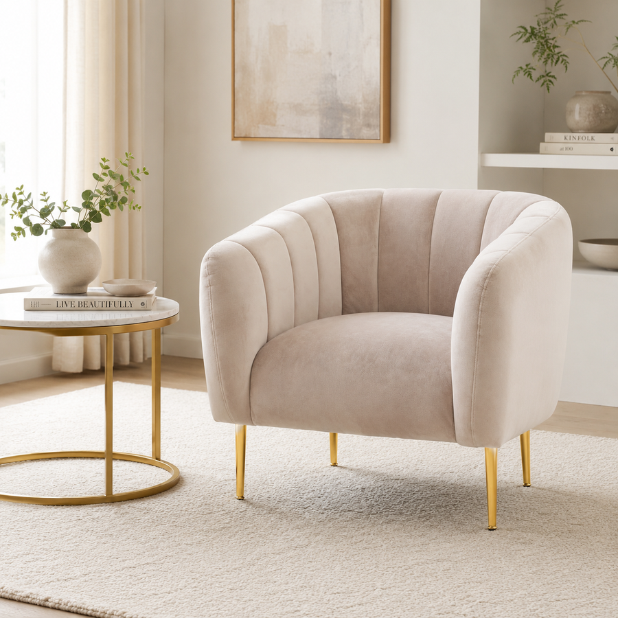 Eva Mink Velvet Channel Detail Armchair
