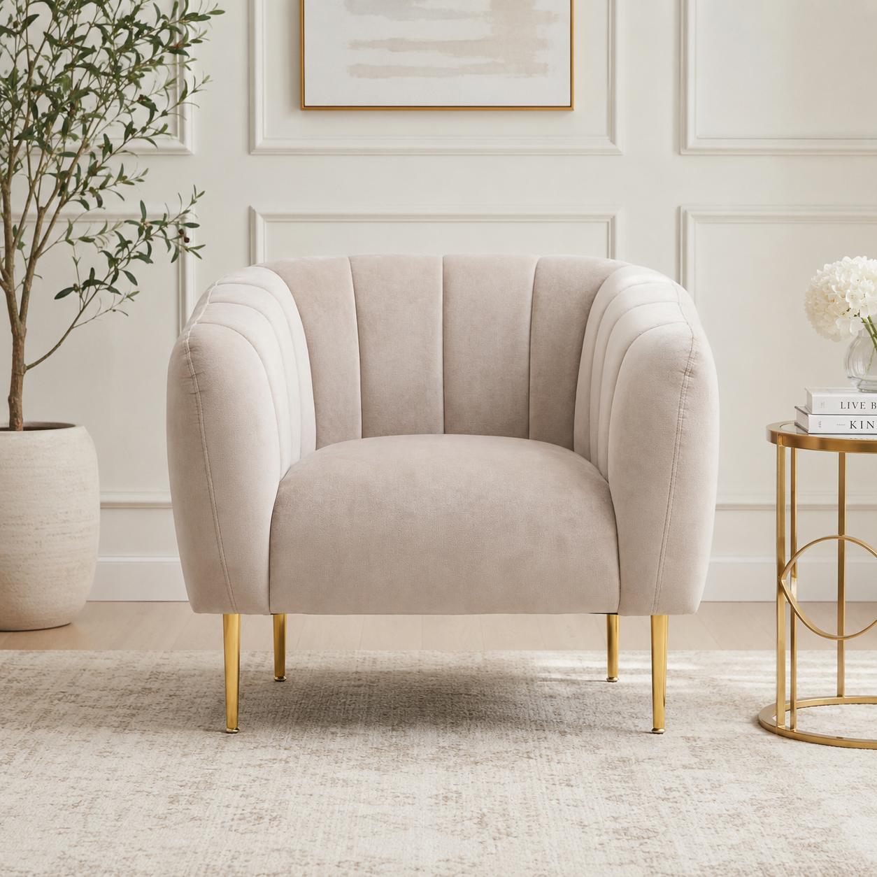 Eva Mink Velvet Channel Detail Armchair