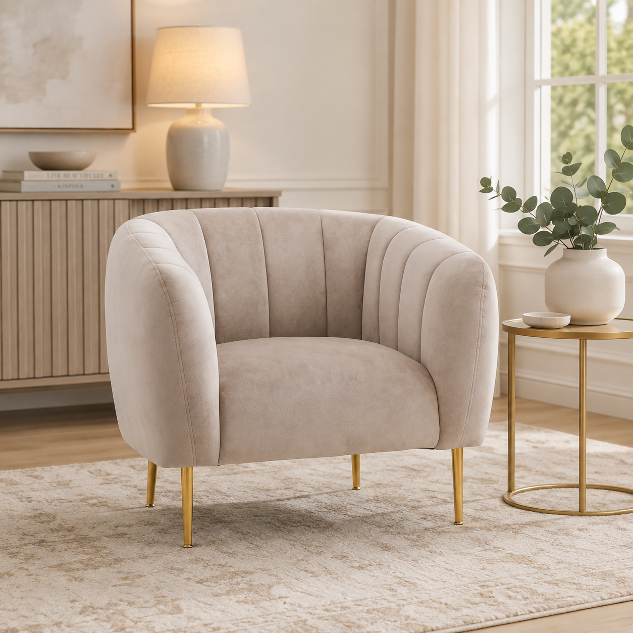 Eva Mink Velvet Channel Detail Armchair