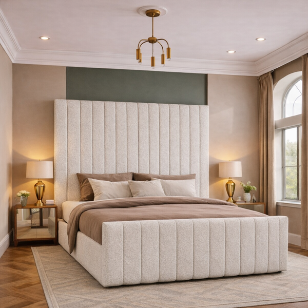Remel Bouclé Panel Upholstered Bed – Luxury Bed Frame