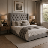 Ezra Wingback Upholstered Bed Frame Luxury Fabric Bed