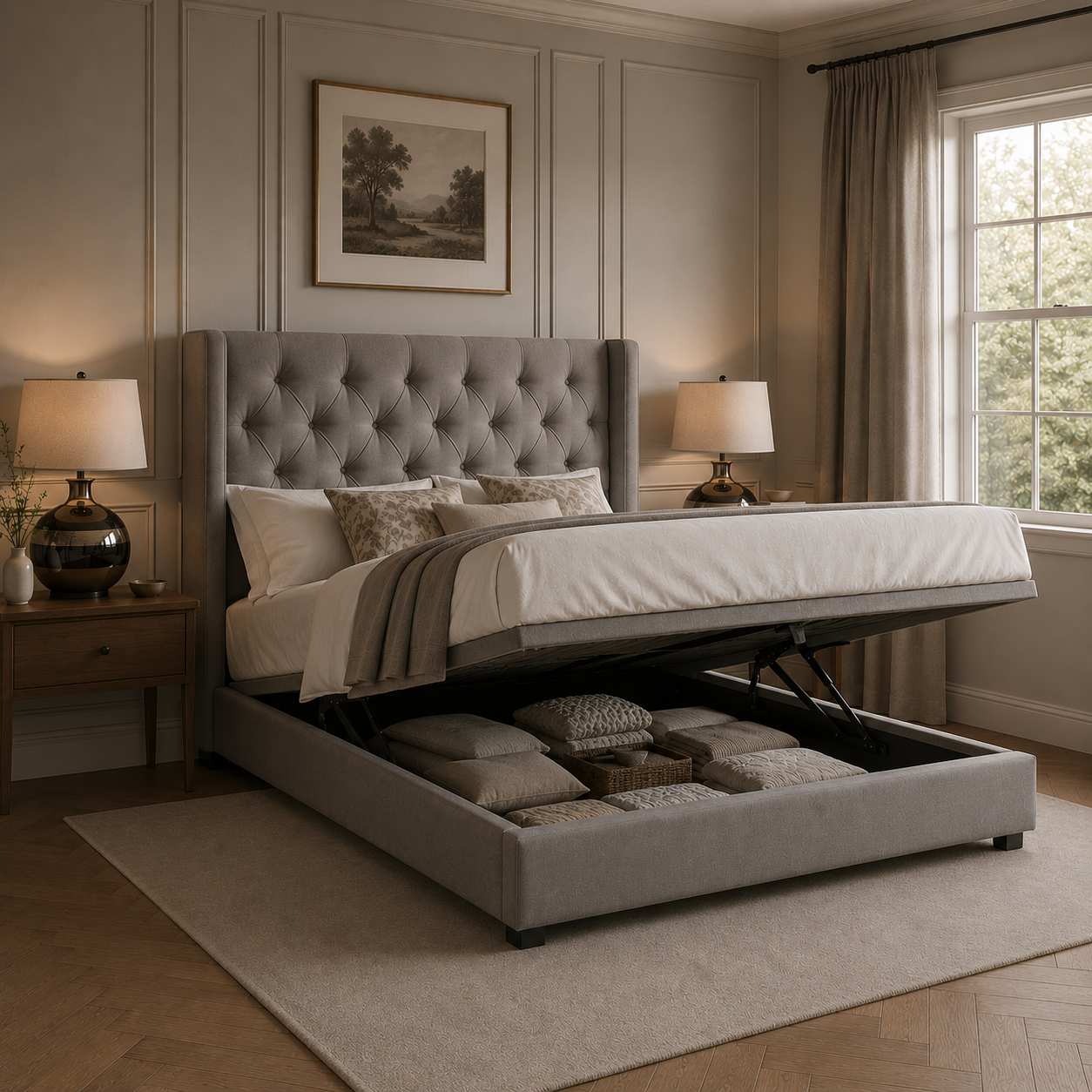 Ezra Wingback Upholstered Bed Frame Luxury Fabric Bed