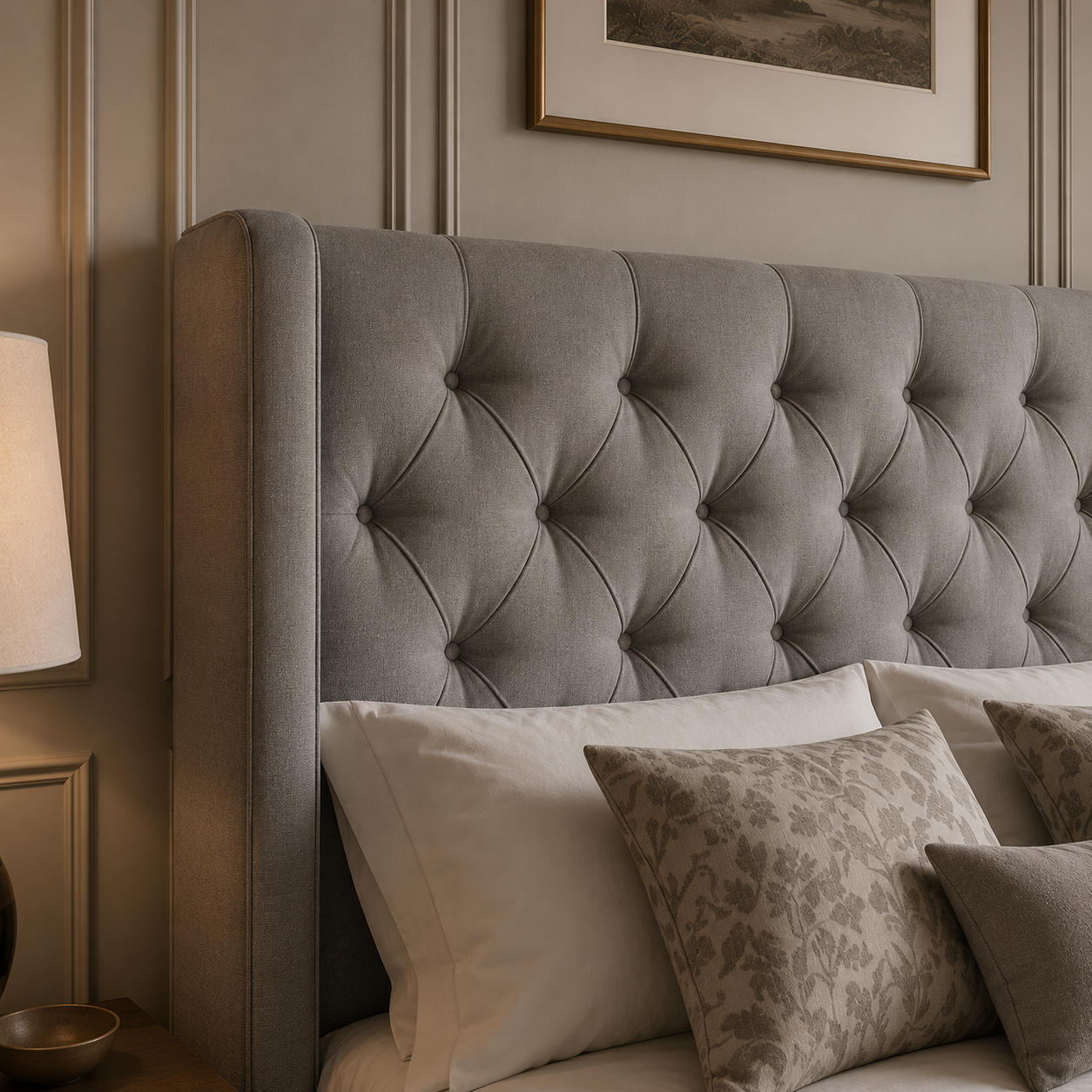 Ezra Wingback Upholstered Bed Frame Luxury Fabric Bed