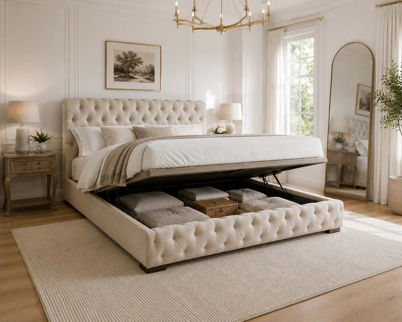 Jamal Sleigh Chesterfield Bed Upholstered Luxury Bed Frame