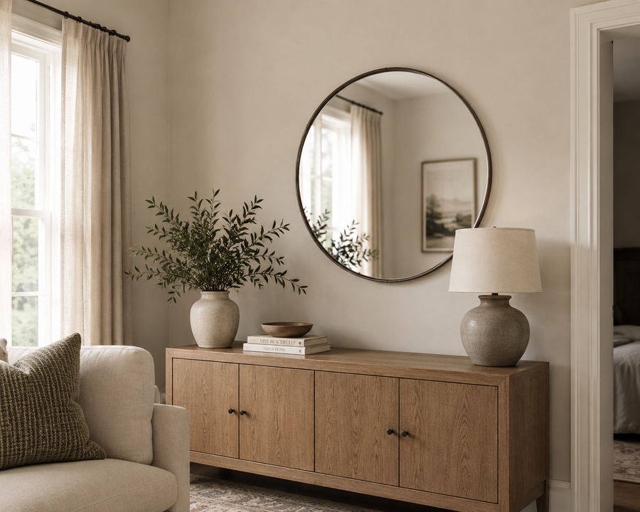 Jamal Silver Round Metal Wall Mirror Large Circular Mirror