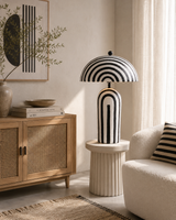 Eva Black and White Stripe Papier Mache Table Lamp with Dome Shade