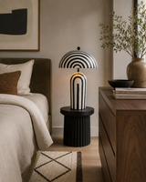 Eva Black and White Stripe Papier Mache Table Lamp with Dome Shade