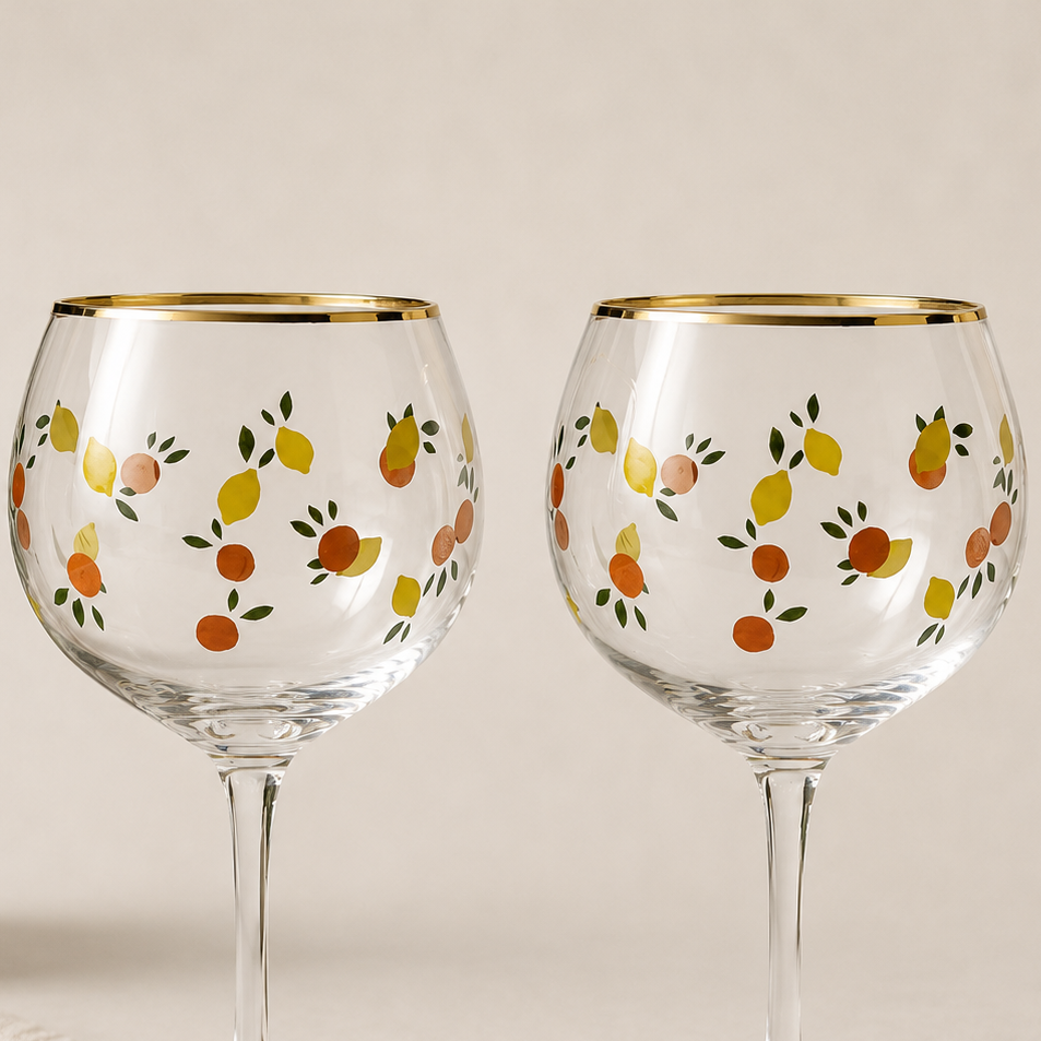Jacob Set Of 2 Citrus Design Gin Glasses