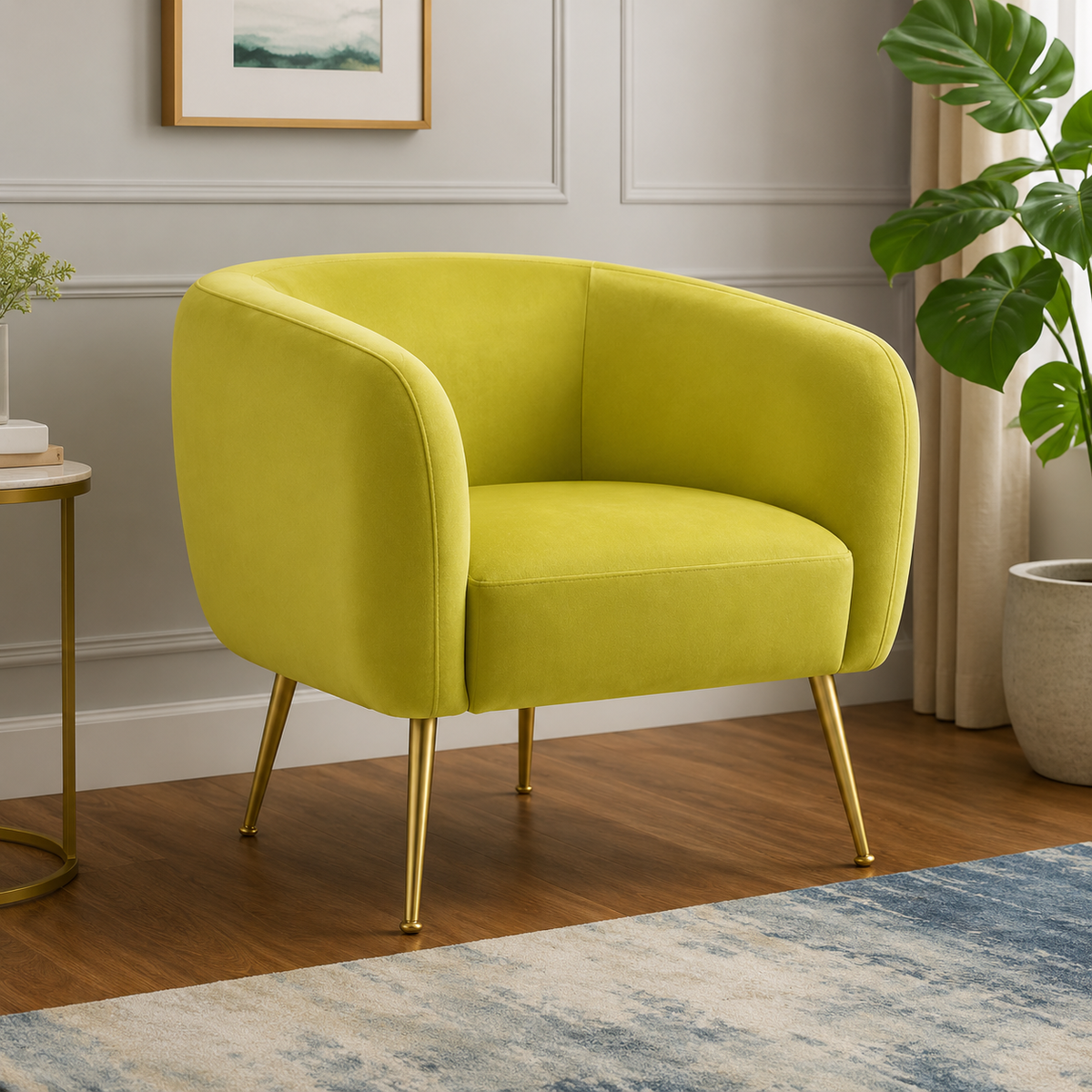 Eva Olive Velvet Armchair
