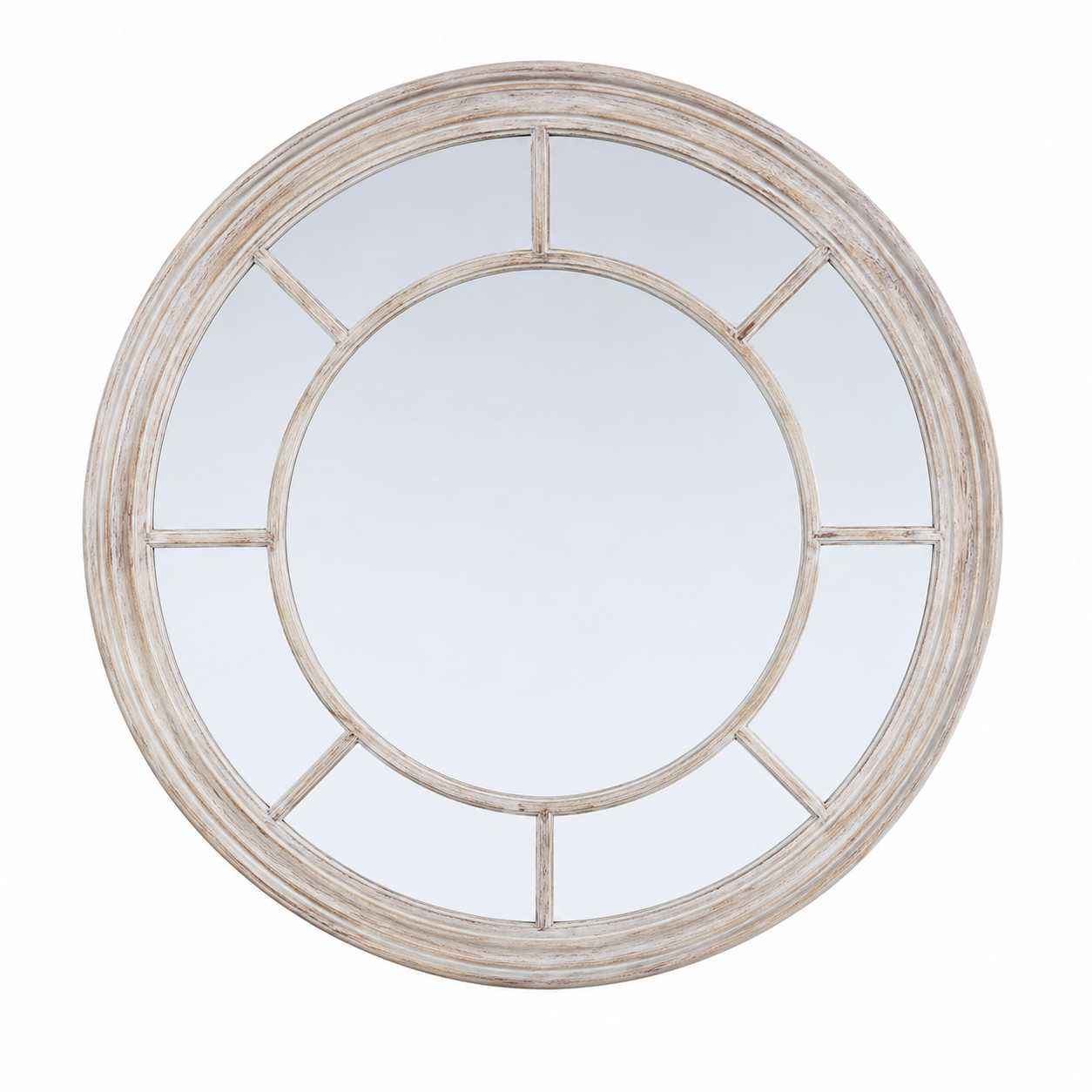 Mia Washed Wood Round Wall Mirror Rustic Mirror