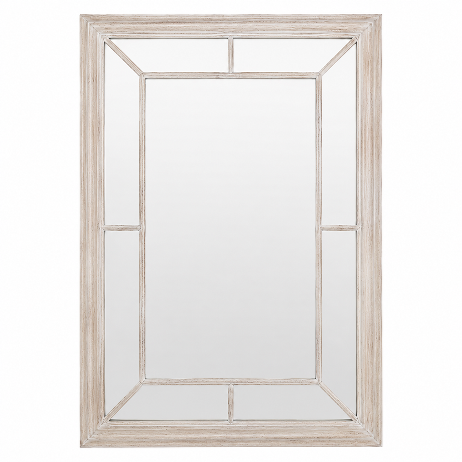 Eva Washed Wood Window Wall Mirror Rustic Mirror