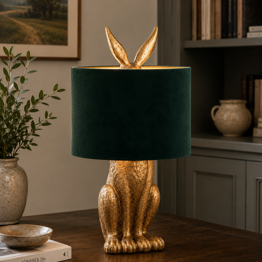 Salome Antique Gold Hare Table Lamp Velvet Shade