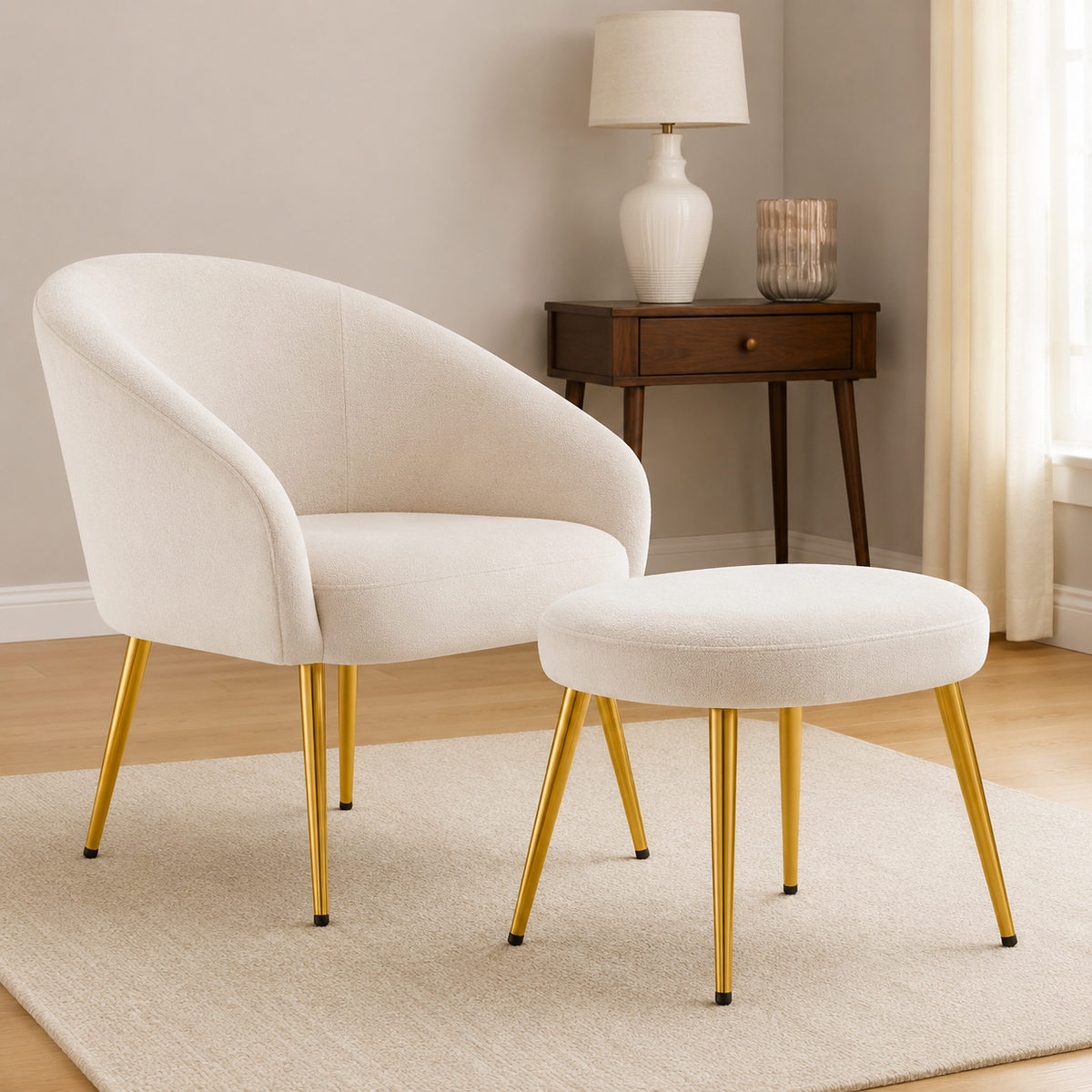 Eva Beige Chair And Footstool