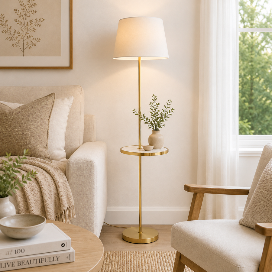 Remel Shiny Brass Tapered Floor Lamp