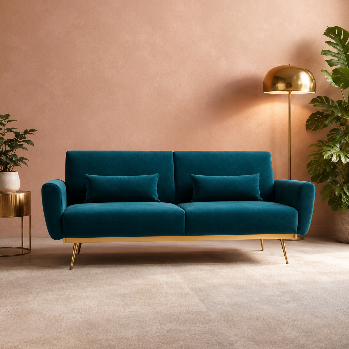 2 Seater Eva Green Velvet Sofa Bed