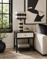 Eva Black and White Curved Stripe Papier Mache Table Lamp