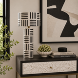 Eva Black And White Papier Mache Table Lamp with Geometric Lines