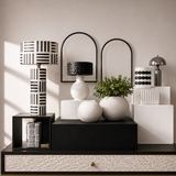 Eva Black And White Papier Mache Table Lamp with Geometric Lines