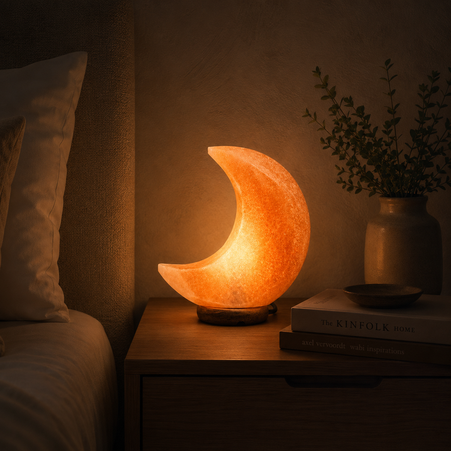 Eva Crescent Moon Pink Natural Salt Lamp