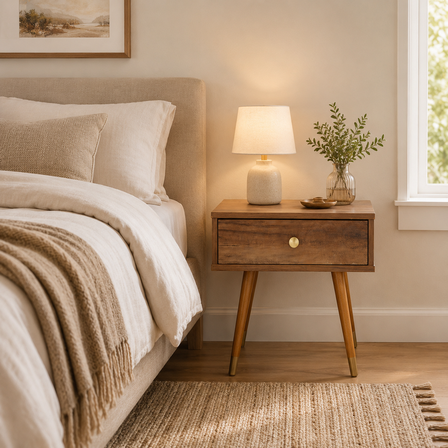 Jacob Wood Veneer Bedside Table with 1 Drawer