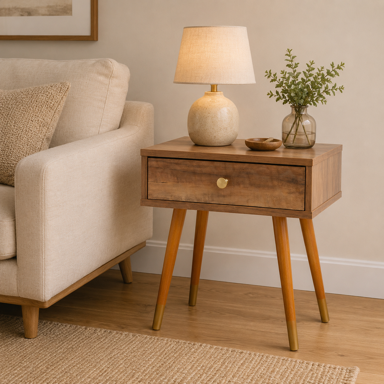 Jacob Wood Veneer Bedside Table with 1 Drawer