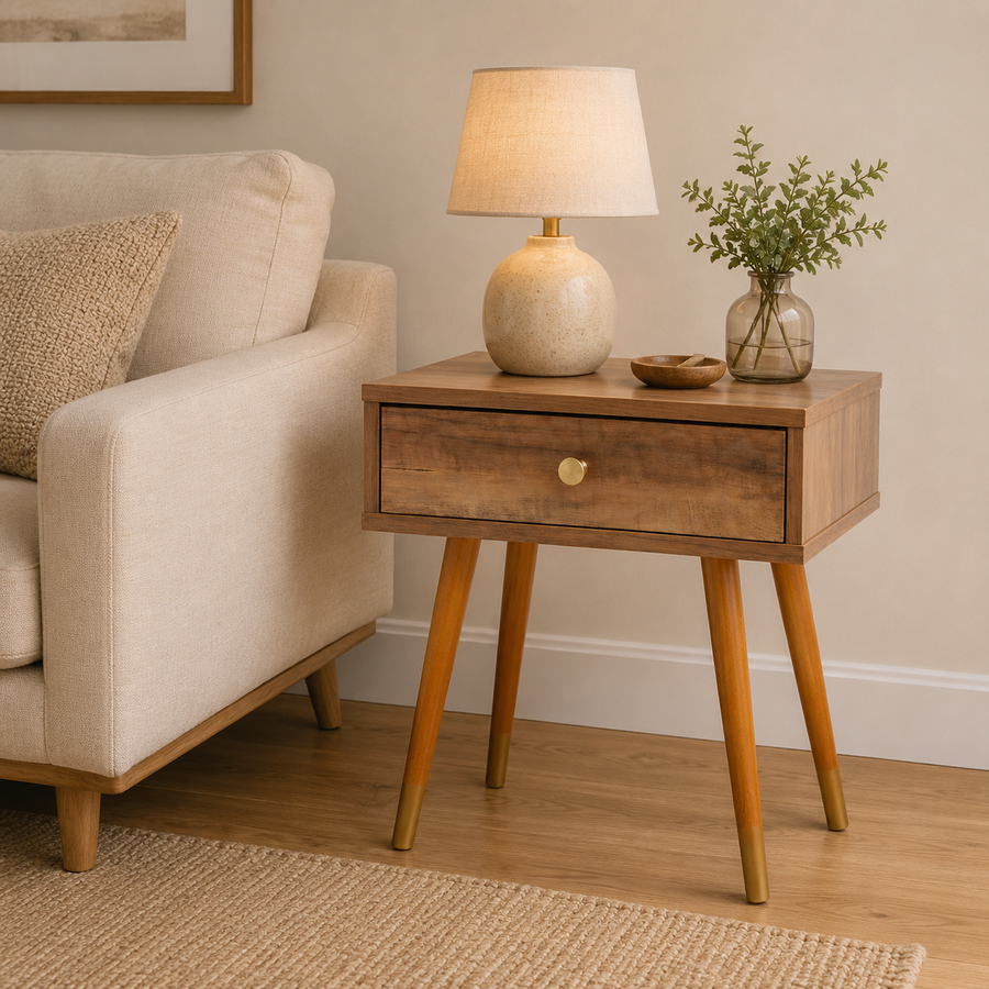 Jacob Wood Veneer Bedside Table with 1 Drawer