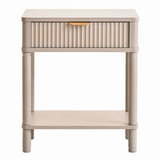 Classic John One Drawer Reed Detail Taupe Wood Side Table