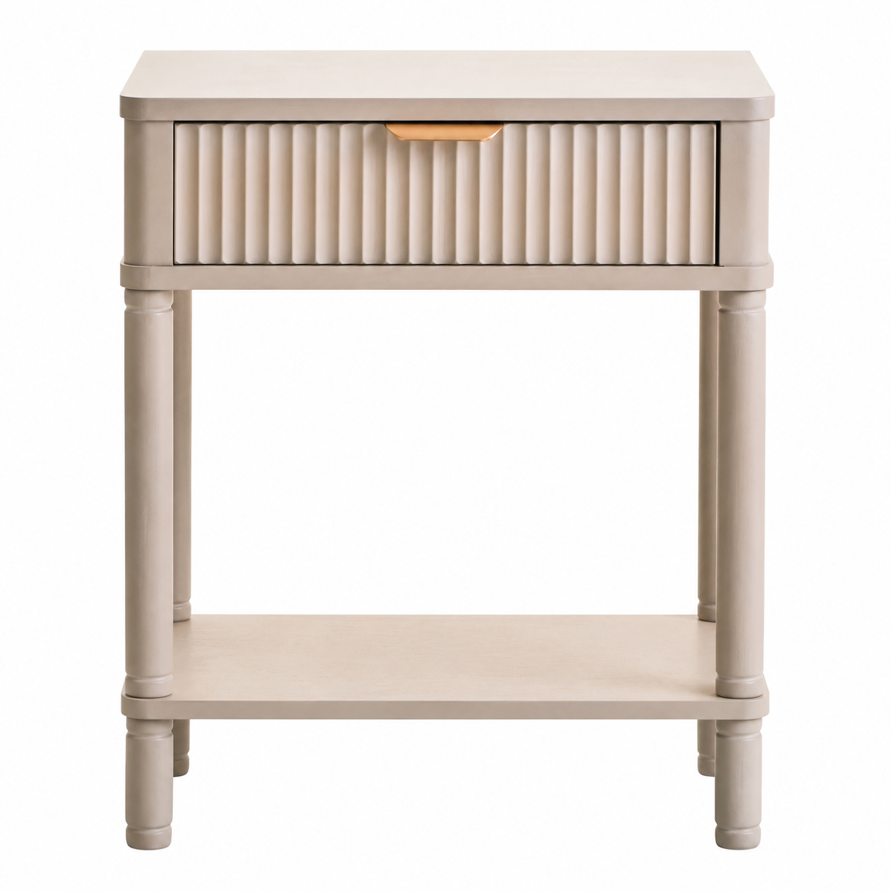 Classic John One Drawer Reed Detail Taupe Wood Side Table